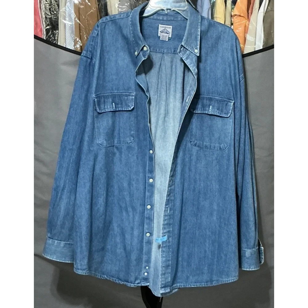 Vintage Oversized Denim Shirt Mens XLT Blue Stonewash Long Sleeve Button Down - Picture 7 of 7